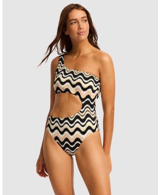 Seafolly - Neue Wave One Shoulder Cut Out One Piece - One-Piece / Swimsuit (Black) Neue Wave One-Shoulder Cut Out One-Piece