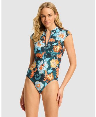 Seafolly - Spring Festival Zip Front One Piece - One-Piece / Swimsuit (True Navy) Spring Festival Zip Front One Piece