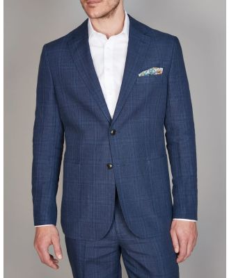 Simon Carter - Linen Indigo Blue Check Blazer - Suits & Blazers (INDIGO) Linen Indigo Blue Check Blazer