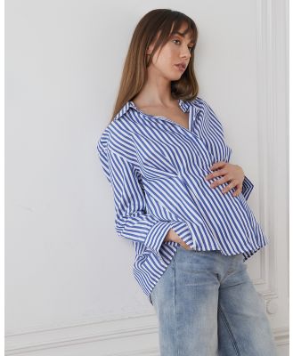 Soon Maternity - Alora Oversize Wrap Shirt - Casual shirts (Blue Stripe) Alora Oversize Wrap Shirt