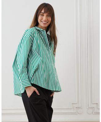 Soon Maternity - Alora Oversize Wrap Shirt - Casual shirts (Green Stripe) Alora Oversize Wrap Shirt