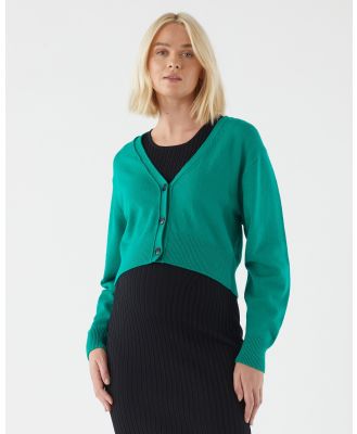 Soon Maternity - V Neck Cropped Cardigan - Jumpers & Cardigans (GREEN) V-Neck Cropped Cardigan