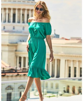 Sosandar - Bardot Tassel Detail Summer Dress - Dresses (Green) Bardot Tassel Detail Summer Dress