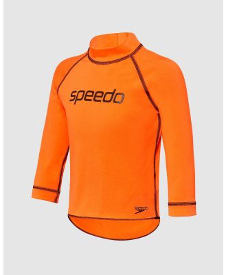 Speedo - Logo Long Sleeve Sun Top - Swimwear (Fluro Orange) Logo Long Sleeve Sun Top