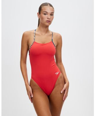 Speedo - Solid Lattice Tie Back Swimsuit - One-Piece / Swimsuit (Watermelon) Solid Lattice Tie Back Swimsuit