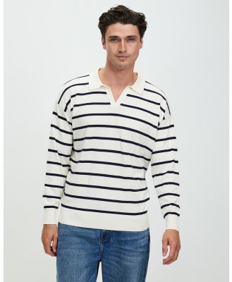 Staple Superior - Harvey Stripe Knitted Polo - Jumpers & Cardigans (Cream & Navy Stripe) Harvey Stripe Knitted Polo