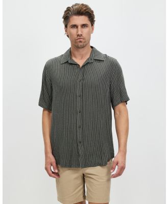 Staple Superior - Lennox Textured Linen Blend Stripe Shirt - Shirts & Polos (Khaki) Lennox Textured Linen Blend Stripe Shirt