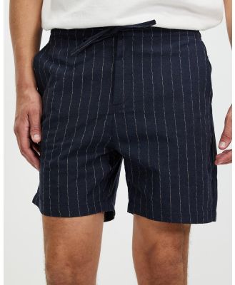 Staple Superior - Newport Textured Linen Blend Shorts - Shorts (Navy Stripe) Newport Textured Linen Blend Shorts