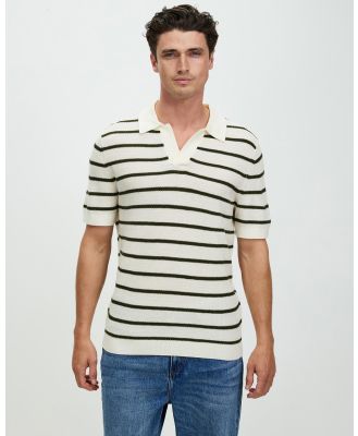 Staple Superior - Seb Striped Knit Top - Shirts & Polos (Cream & Khaki Stripe) Seb Striped Knit Top