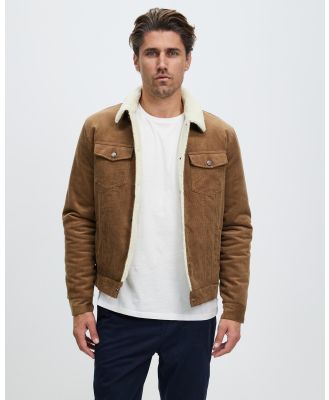 Staple Superior - Sherpa Lined Cord Trucker Jacket - Coats & Jackets (Tan) Sherpa Lined Cord Trucker Jacket