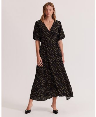 Staple the Label - Zadie Wrap Midi Dress - Printed Dresses (Khaki & Black Geo) Zadie Wrap Midi Dress