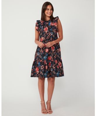 Stella - Secret Bloom Dress - Printed Dresses (Navy/Crimson) Secret Bloom Dress