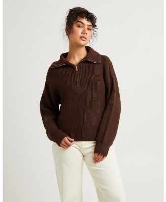 Subtitled - Ezra Half Zip Knit Pull Over - Jumpers & Cardigans (CHOCOLATE) Ezra Half Zip Knit Pull Over