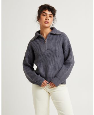 Subtitled - Ezra Half Zip Knit Pull Over - Jumpers & Cardigans (SLATE) Ezra Half Zip Knit Pull Over