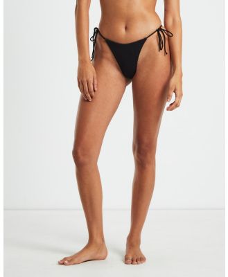 Subtitled - Rib Skinny Strap Tie Side Bikini Bottoms - Swimwear (BLACK) Rib Skinny Strap Tie Side Bikini Bottoms