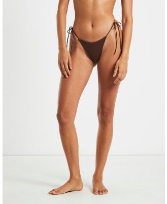 Subtitled - Rib Skinny Strap Tie Side Bikini Bottoms - Swimwear (CHOCOLATE) Rib Skinny Strap Tie Side Bikini Bottoms