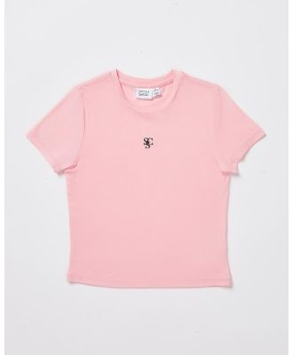 Subtitled - Teen Girls Subtitled Sports Club Fitted T Shirt - Short Sleeve T-Shirts (PINK) Teen Girls Subtitled Sports Club Fitted T-Shirt