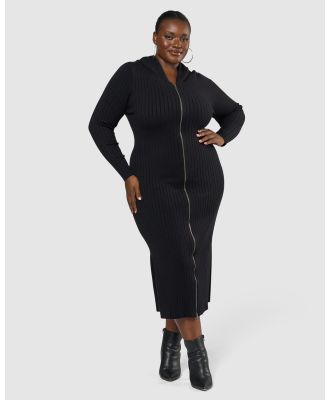 Sunday In The City - Kick It Hooded Knit Dress - Bodycon Dresses (Black) Kick It Hooded Knit Dress