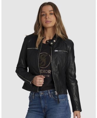 Superdry - Fitted Leather Racer Jacket - Coats & Jackets (Black) Fitted Leather Racer Jacket