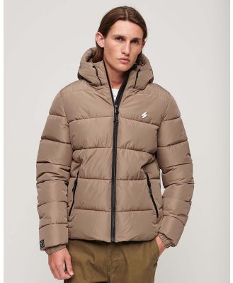 Superdry - Hooded Sports Puffer Jacket - Coats & Jackets (Fossil Brown) Hooded Sports Puffer Jacket