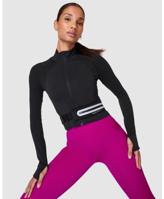 Sweaty Betty - Athlete Crop Seamless Workout Zip Up Top - Long Sleeve T-Shirts (Black) Athlete Crop Seamless Workout Zip Up Top