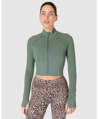 Sweaty Betty - Athlete Crop Seamless Workout Zip Up Top - Sweats & Hoodies (Cool Forest Green) Athlete Crop Seamless Workout Zip Up Top