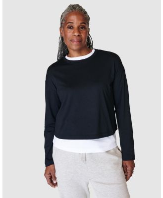Sweaty Betty - Essential Crop Long Sleeve T Shirt - Tops (Black) Essential Crop Long Sleeve T-Shirt