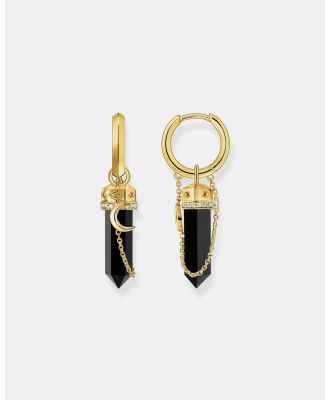 THOMAS SABO - Gold Hoop Earrings with Onyx and Small Chain - Jewellery (Gold) Gold Hoop Earrings with Onyx and Small Chain