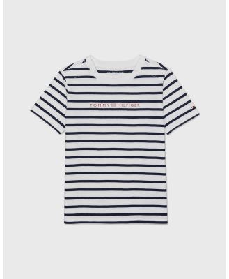 Tommy Hilfiger Adaptive - Adaptive Boys Stripe T Shirt - Short Sleeve T-Shirts (Fresh White Multi) Adaptive Boys Stripe T-Shirt