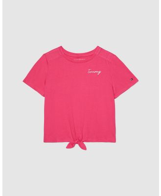 Tommy Hilfiger Adaptive - Adaptive Girls Tie Front Logo T Shirt - T-Shirts & Singlets (PINK PASSION) Adaptive Girls Tie-Front Logo T-Shirt