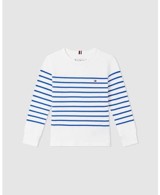 Tommy Hilfiger - AK Stripe LS Tee   Kids - T-Shirts & Singlets (White Base & Ultra Blue Stripe) AK Stripe LS Tee - Kids