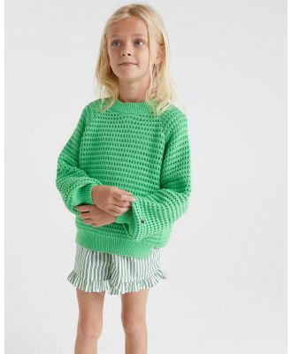 Tommy Hilfiger - Crochet Sweater   Kids Teens - Jumpers & Cardigans (Spring Lime) Crochet Sweater - Kids-Teens