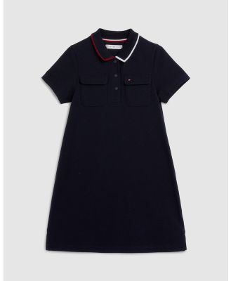 Tommy Hilfiger - Global Stripe Polo Dress Short Sleeved   Teens - Dresses (Desert Sky) Global Stripe Polo Dress Short Sleeved - Teens