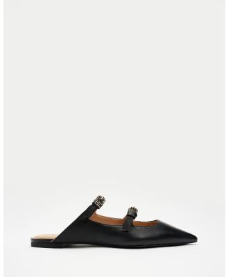 Tommy Hilfiger - Pointy Leather Mules   Women's - Flats (Black) Pointy Leather Mules - Women's