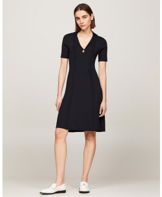Tommy Hilfiger - Ribbed Polo Fit And Flare Sweater Dress - Dresses (Desert Sky) Ribbed Polo Fit And Flare Sweater Dress