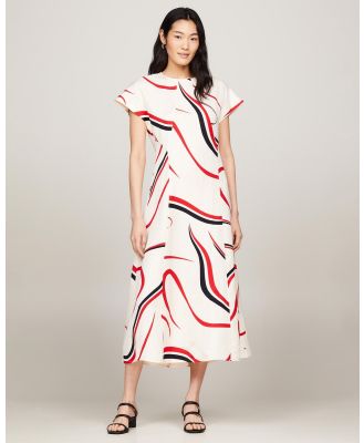 Tommy Hilfiger - Ribbon Print Fit And Flare Midi Dress - Printed Dresses (Big Ribbon Print & Ecru) Ribbon Print Fit And Flare Midi Dress