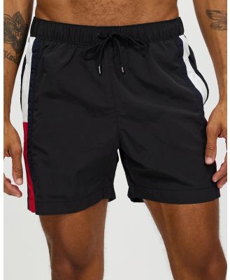 Tommy Hilfiger - Side Flag Medium Drawstring Shorts - Swimwear (Black) Side Flag Medium Drawstring Shorts