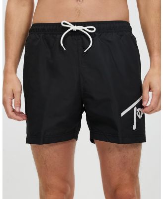 Tommy Hilfiger - Signature Slim Fit Medium Drawstring Boardshorts - Swimwear (Black) Signature Slim Fit Medium Drawstring Boardshorts
