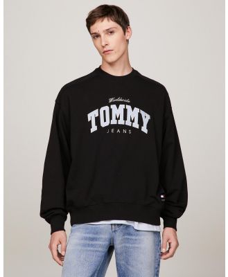 Tommy Jeans - Boxy Varsity Crew Ext - Sweats (Black) Boxy Varsity Crew Ext