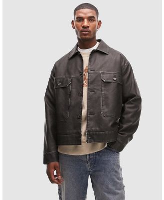 Topman - Distressed Faux Leather Shacket - Coats & Jackets (Black) Distressed Faux Leather Shacket