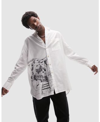 Topman - Long Sleeve Extreme Oversized Embroidered Hem Shirt - Shirts & Polos (White) Long Sleeve Extreme Oversized Embroidered Hem Shirt