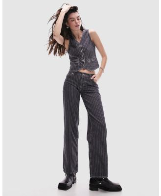 TOPSHOP - Co Ord Ember Low Wide Pinstripe Jeans - Low Rise (Black) Co-Ord Ember Low Wide Pinstripe Jeans