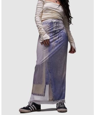 TOPSHOP - Denim Print Mesh Midi Skirt - Skirts (Mid Blue) Denim Print Mesh Midi Skirt