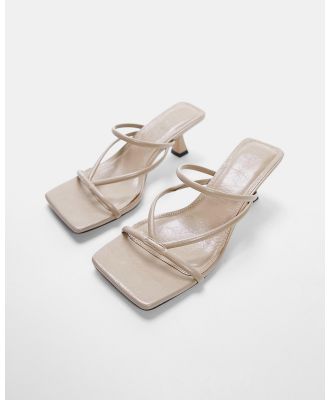 TOPSHOP - Ice Strappy Mid Heel Mule Sandals   Women's - Heels (Off White) Ice Strappy Mid Heel Mule Sandals - Women's