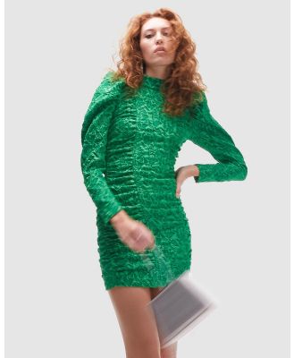 TOPSHOP - Jacquard Sleeve Detail Mini Dress - Dresses (Mid Green) Jacquard Sleeve Detail Mini Dress