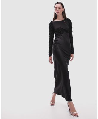 TOPSHOP - Long Sleeve Satin And Jersey Maxi Dress - Dresses (Black) Long Sleeve Satin And Jersey Maxi Dress