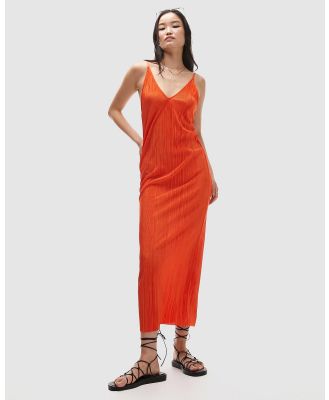 TOPSHOP - Plisse Midi Slip Dress - Dresses (Orange) Plisse Midi Slip Dress