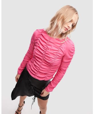 TOPSHOP - Ruched Long Sleeve Top - Tops (Pink) Ruched Long Sleeve Top