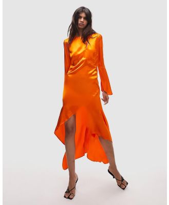 TOPSHOP - Satin Asymmetric Slash Detail Midi Dress - Dresses (Orange) Satin Asymmetric Slash Detail Midi Dress