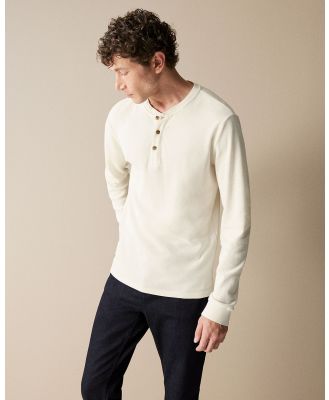 Trenery - Australian Cotton Waffle Henley in White - Crew Necks (White) Australian Cotton Waffle Henley in White